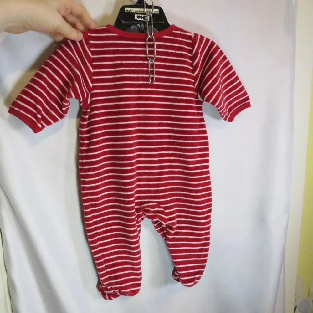 Baby First Christmas Red & White Striped Footed Bodysuit & Embroidered Bib